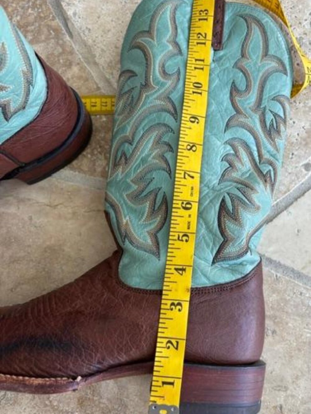 Justin Remuda L5527 Women Turquoise Brown Smooth Ostrich Western Boots 8B - Picture 8 of 11